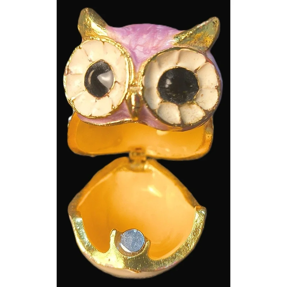 Vintage Owl Trinket Box, 1.75 x 1 x .5,‎ Purple and White